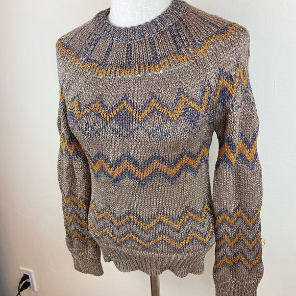 (nude) Gold Metallic Round-Neck Knit Sweater - Picture 2 of 6